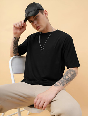 JP Creation Solid Men Round Neck Black T-Shirt