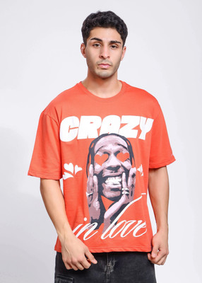 LAYERISM Printed Men Round Neck Orange T-Shirt