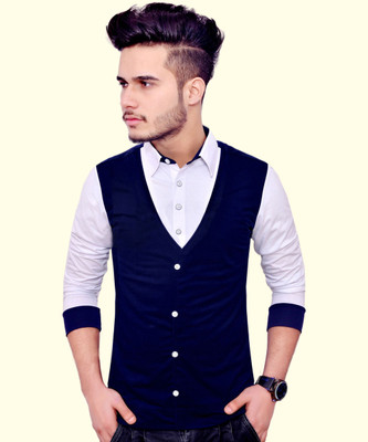 PEAK MOUNT Solid Men Polo Neck Dark Blue, White T-Shirt