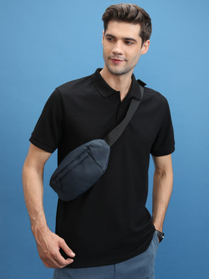 HIGHLANDER Solid Men Polo Neck Black T-Shirt