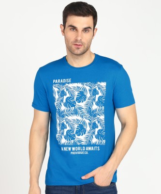 PROVOGUE Printed Men Round Neck Blue T-Shirt