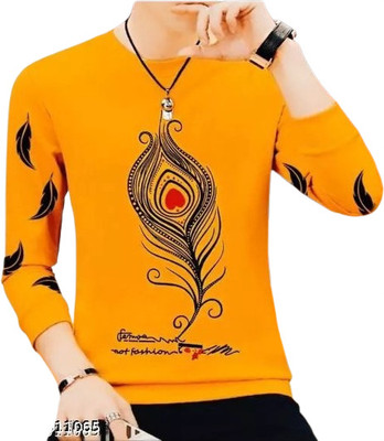 PRISUBH Printed, Typography Men Round Neck Yellow T-Shirt