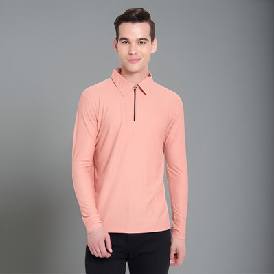 BRIGHTKRAFTS Solid Men Polo Neck Orange T-Shirt