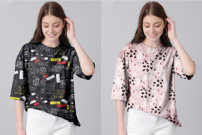 TULSI ENTERPRISES Printed Women Round Neck Multicolor, Pink T-Shirt