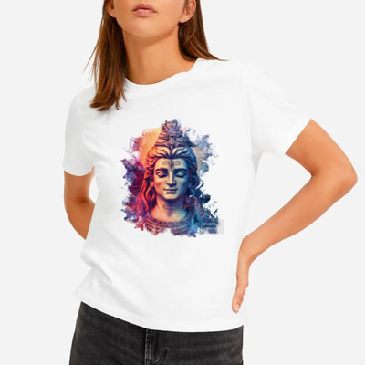 MR TRADER Printed Women Round Neck White T-Shirt