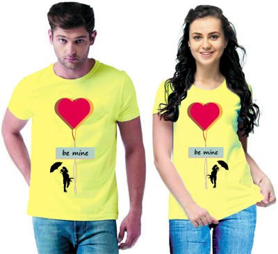 Tween Trends Printed Couple Round Neck Yellow T-Shirt