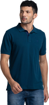 Raymond Solid Men Polo Neck Dark Blue T-Shirt