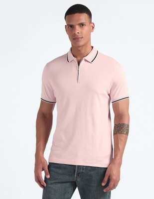 FLYING MACHINE Solid Men Polo Neck Pink T-Shirt