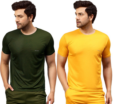 UDI n ADI Solid Men Round Neck Green, Yellow T-Shirt