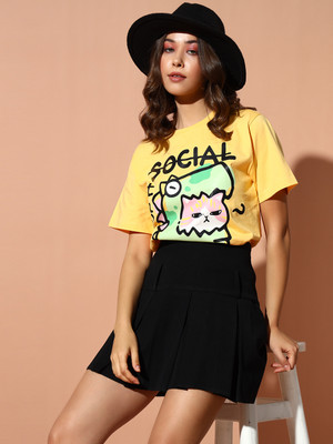 THE DRY STATE Printed Women Round Neck Yellow T-Shirt