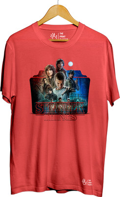 THE PRINT PLATTER Printed Men Round Neck Red T-Shirt