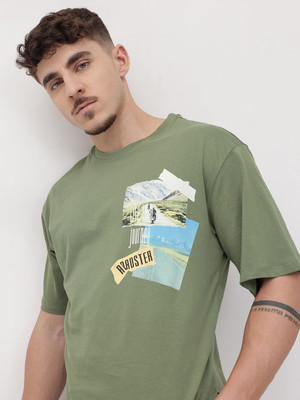 Roadster Printed Men Round Neck Green T-Shirt