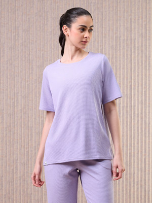 TECHNOSPORT Self Design Women Round Neck Purple T-Shirt