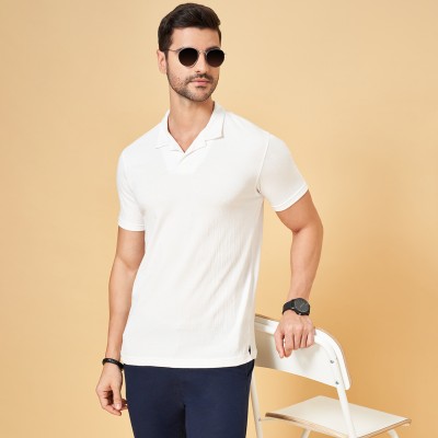 Byford by Pantaloons Solid Men Polo Neck White T-Shirt