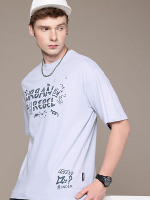 Roadster Printed Men Round Neck Light Blue T-Shirt