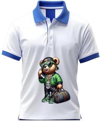 Yugavarshan Printed Men Polo Neck Green, Silver T-Shirt
