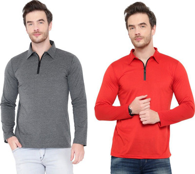 JB Jagoboy Solid Men Polo Neck Red, Grey T-Shirt