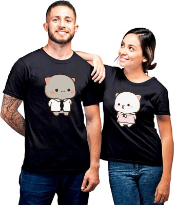 Twinny Zone Solid Couple Round Neck Black T-Shirt