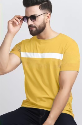 Tying Colorblock Men Round Neck Yellow T-Shirt