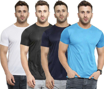 TQH Solid Men Round Neck Dark Blue, Light Blue, White, Black T-Shirt