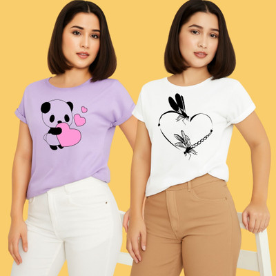 Kintu Parantu Graphic Print Women Round Neck Purple, White T-Shirt