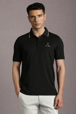 LOUIS PHILIPPE Solid Men Polo Neck Black T-Shirt
