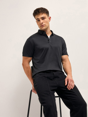THE BEAR HOUSE Solid Men Polo Neck Black T-Shirt