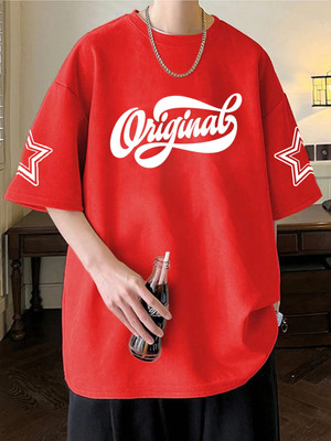 MIT Bharat Typography Men Round Neck Red T-Shirt