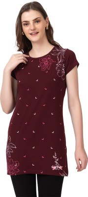 Star Touch Printed Women Round Neck Maroon T-Shirt