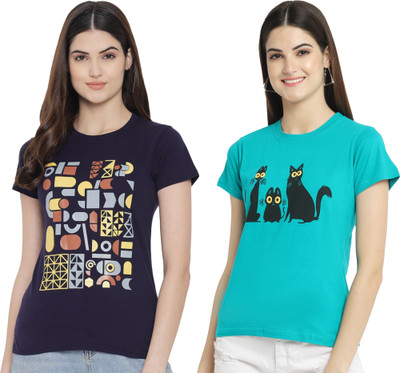 Tromko Printed Women Round Neck Multicolor T-Shirt