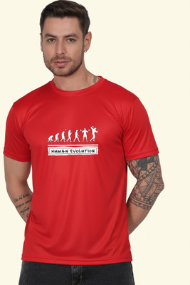 Sparrow sky Graphic Print Men Round Neck Red T-Shirt