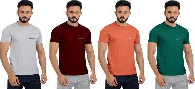 INDICLUB Sporty Men Round Neck Silver, Maroon, Orange, Green T-Shirt