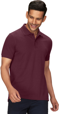 XYXX Solid Men Polo Neck Maroon T-Shirt