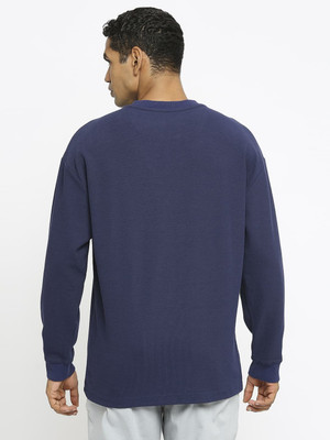 BASICS Solid Men Crew Neck Blue T-Shirt