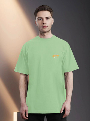 Moda Rapido Printed, Solid Men Round Neck Green T-Shirt