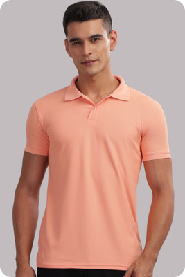 SPRADEX Solid Men Polo Neck Orange T-Shirt