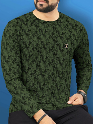 VeBNoR Printed Men Round Neck Dark Green T-Shirt