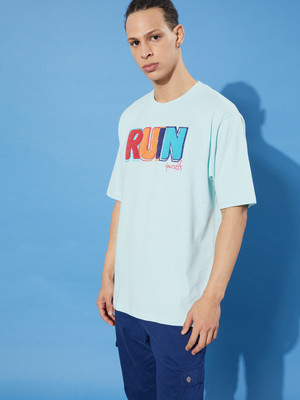 DIFFERENCE OF OPINION Typography Men Round Neck Blue T-Shirt