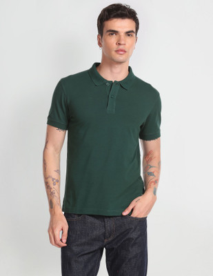 FLYING MACHINE Solid Men Polo Neck Green T-Shirt