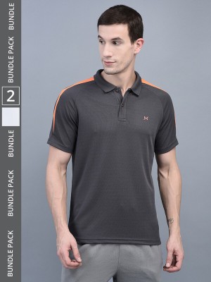 Force NXT Solid Men Polo Neck Grey, White T-Shirt
