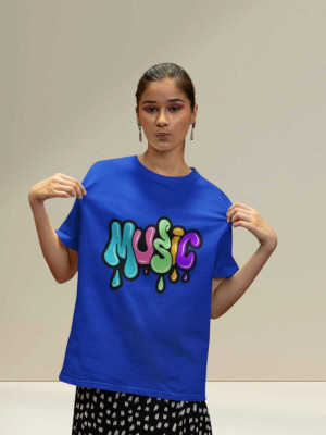 PD CLORI Printed Women Round Neck Blue T-Shirt