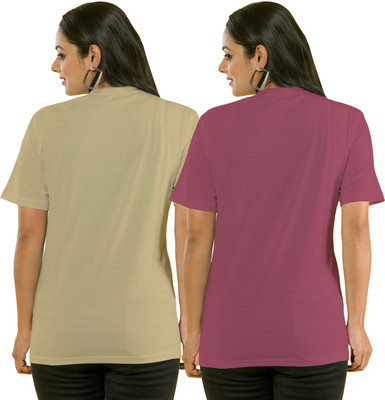 HouseOfCommon Solid Women Round Neck Multicolor T-Shirt