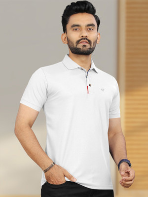 Trend Twist Solid Men Polo Neck White T-Shirt
