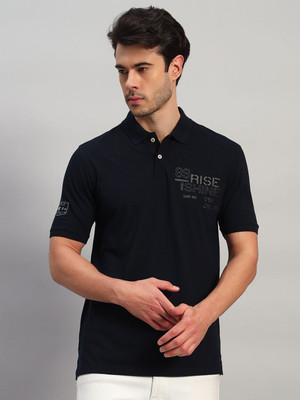 CANTABIL Printed Men Polo Neck Black T-Shirt