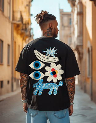 Veirdo Printed Men Round Neck Black T-Shirt