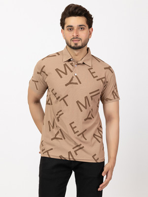 HANABY Printed Men Polo Neck Beige T-Shirt
