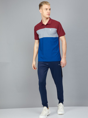 TECHNOSPORT Colorblock Men Polo Neck Red T-Shirt