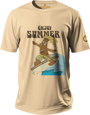 Enciger Printed Men Round Neck Beige T-Shirt