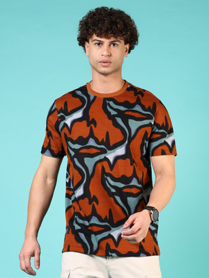 V-MART Printed Men Round Neck Brown T-Shirt