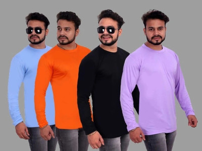 R ROCKIN TEES Solid Men Round Neck Multicolor T-Shirt